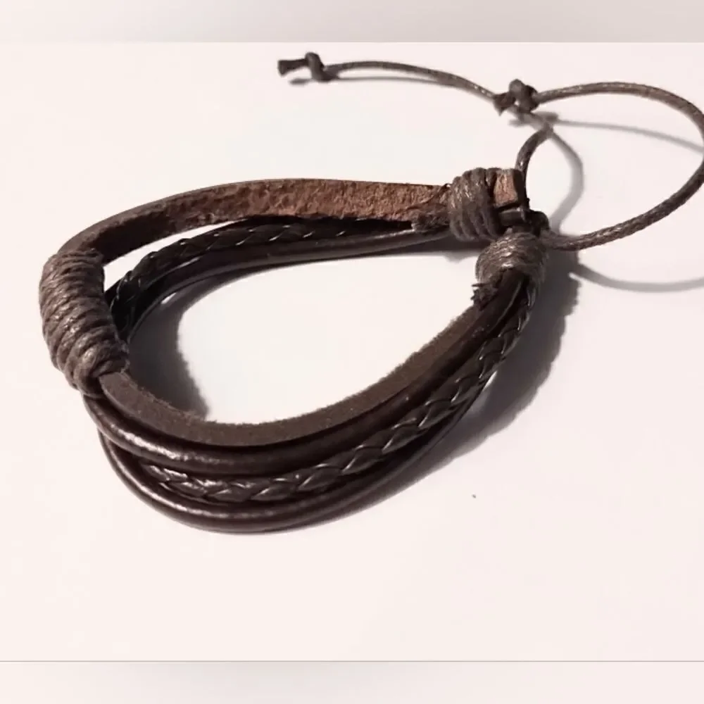 Men's bracelet leather braided layered brown new d40‎